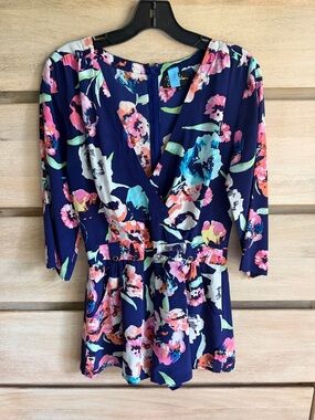 Yumi Kim Navy Floral Wrap Romper XS